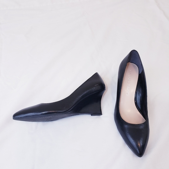 Franco Sarto Frankie Black Wedge Pump Size 7 Leather Wedged Heel Pointed Toe - Picture 7 of 14